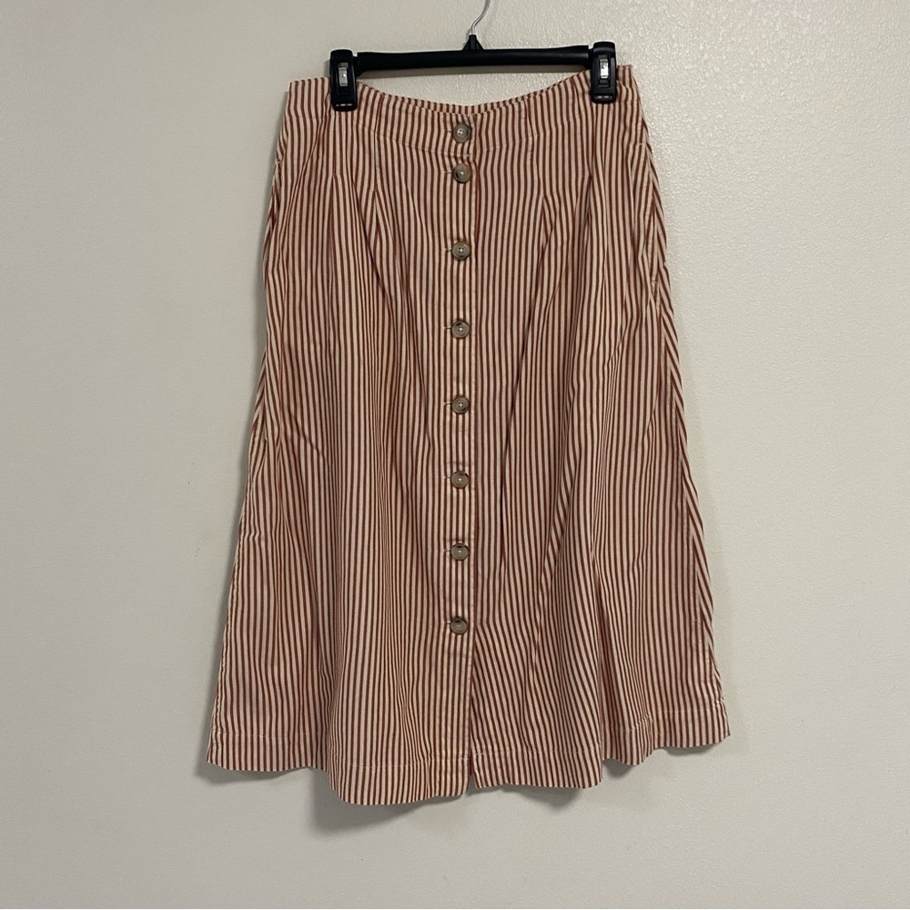 Madewell Striped Midi Skirt in Rust and Cream